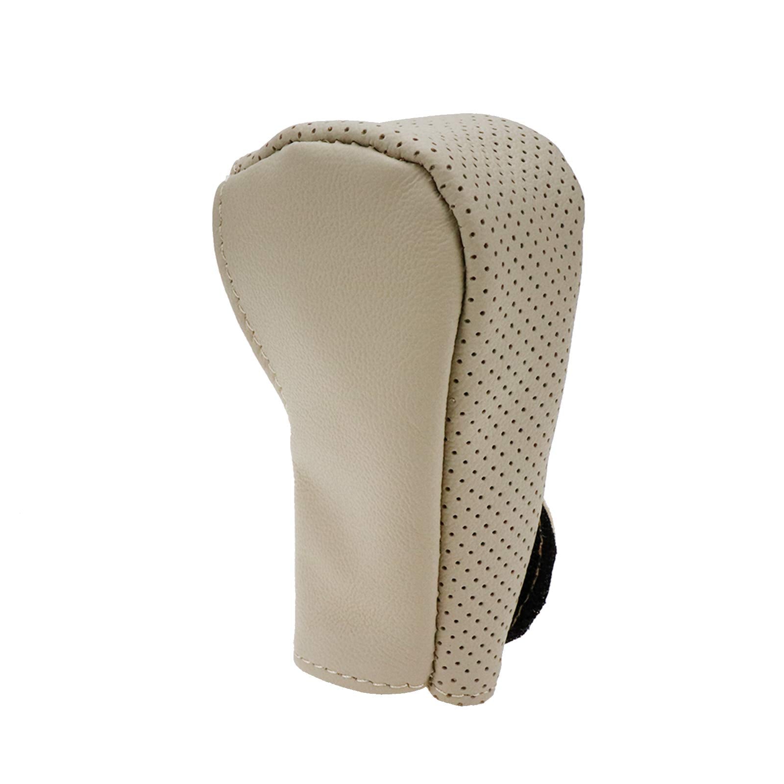 Modengzhe Leather Gear Shift Knob Cover, Hoop And Loop Design Auto Car Shift Knob Protector, Beige