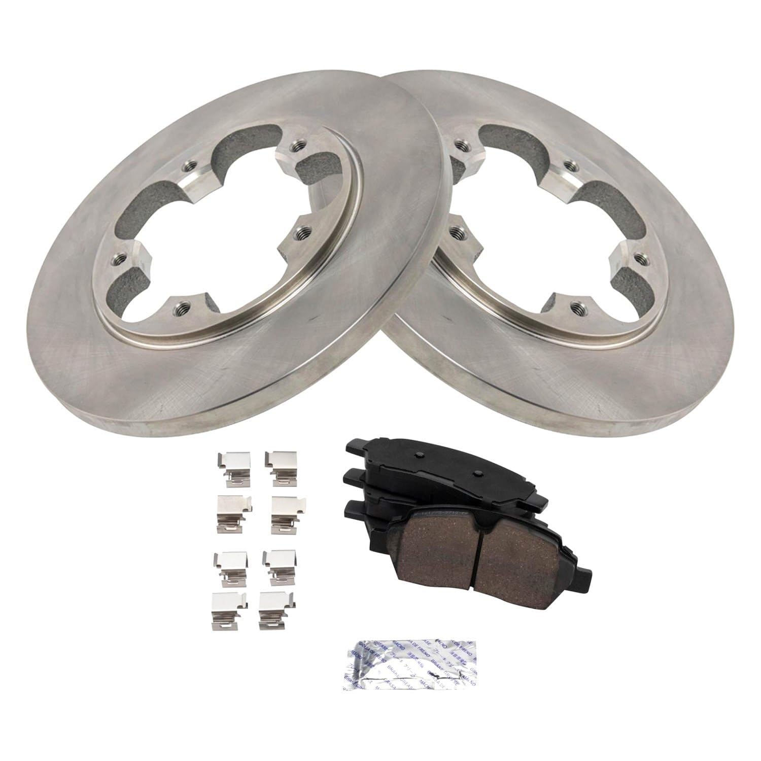 TRQ Rear Brake Pad & Rotor Kit Brake Pads Brake Rotor Ceramic Compatible with 2015-2019 Ford Transit-150 Transit-250