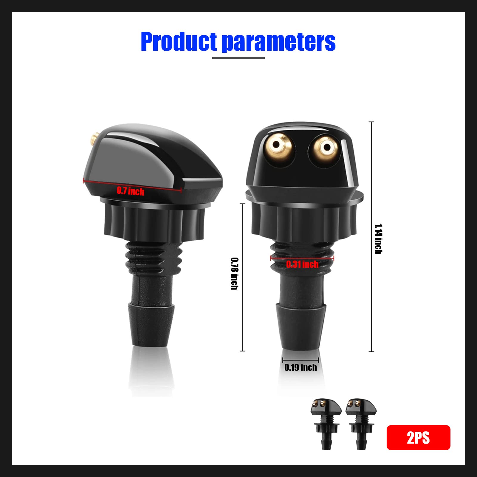 Gseigvee Pack-2 Front Windshield Washer Nozzles, Double-Hole Jet Straight Column Water Sprayer, Window Wiper Nozzle, Fit For Most Cars Washer Spray Jet Kit (Black)