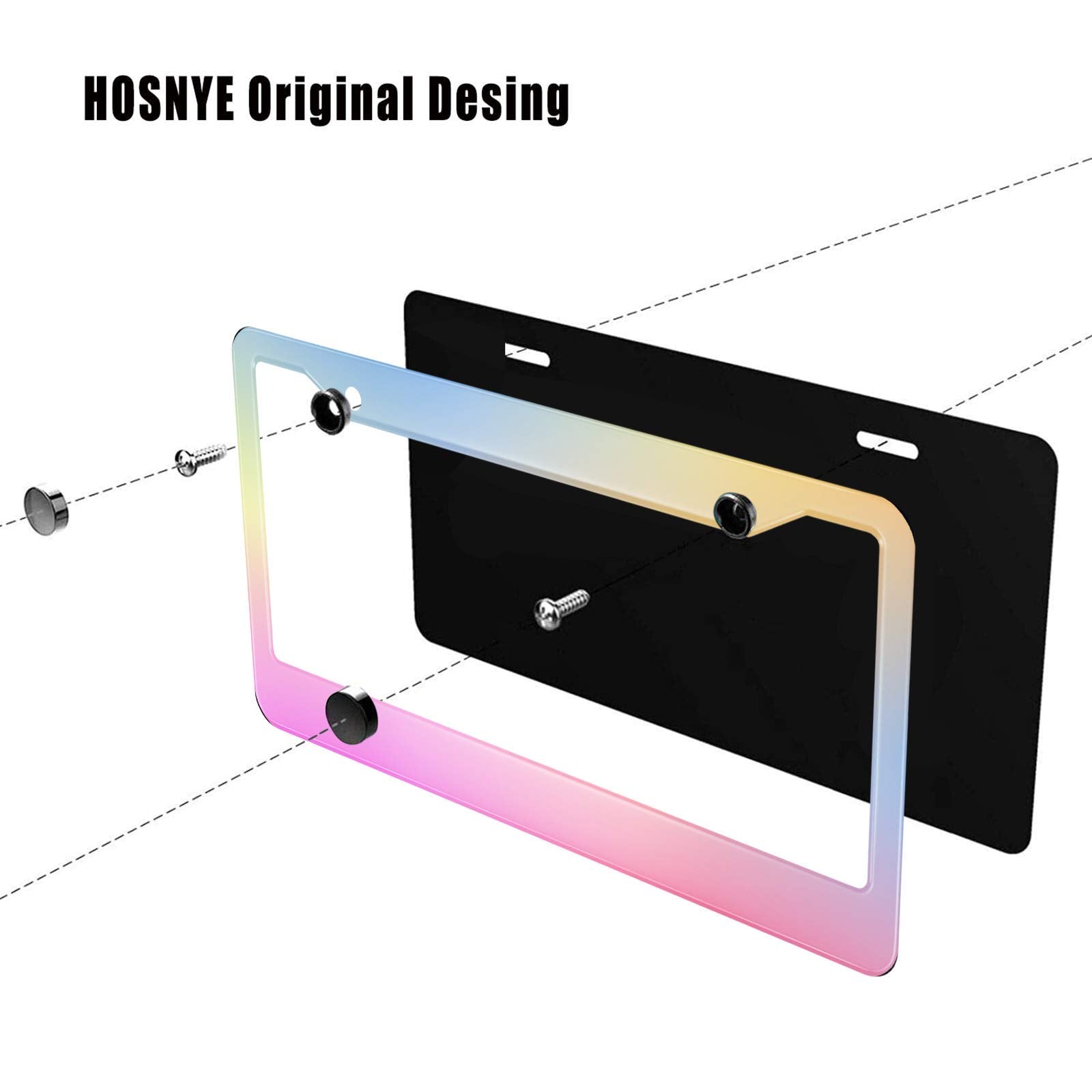 HOSNYE Polish Mirror License Plate Frame Gradient Pink Yellow Blue Metal License Plate Cover Front Plates Frames Car Tag Frame f