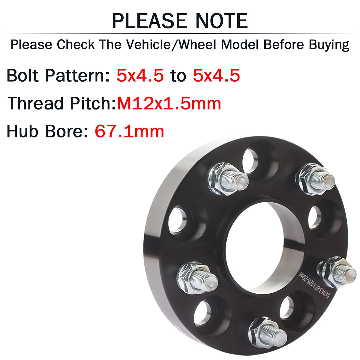 Gasupply 1 Inch 5X114.3 Wheel Spacers Hubcentric, 5 Lug 25Mm Wheel Spacers 5X4.5 67.1Mm Hub Bore 12X1.5 Studs, Compatible With C