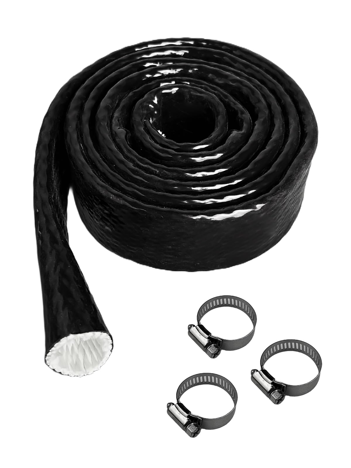 Yamakato 1/4'' Id Heat Shielded Fire Thermo Armor Fire Sleeve Silicone Coated Fiberglass Heat Protection W/ 3 Clamps For Automot