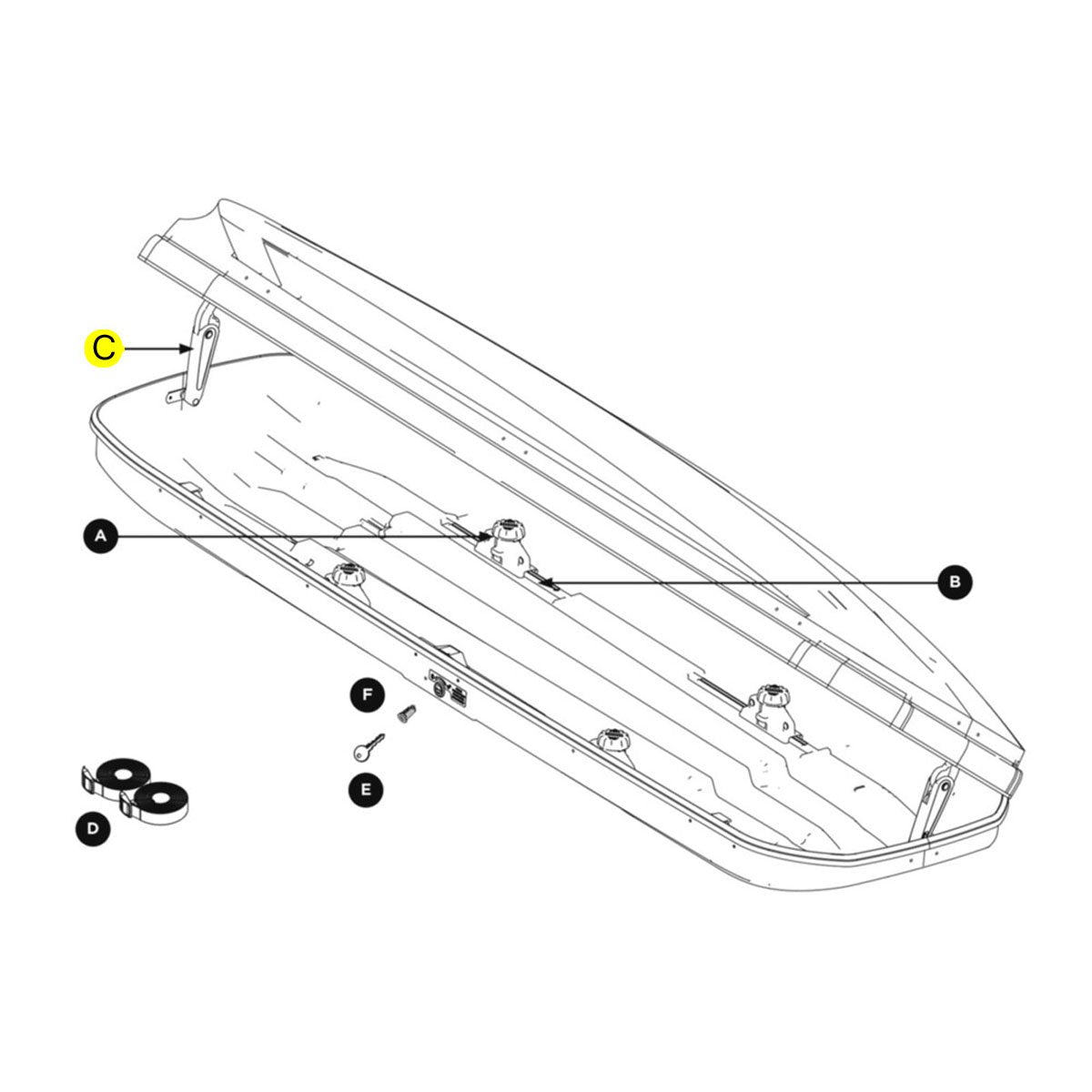 Thule Black Car Roof Box Replacement Lid Lifter for Models 623/624/628/633/634/Pulse/Ascent/Atlantis - Part 14933
