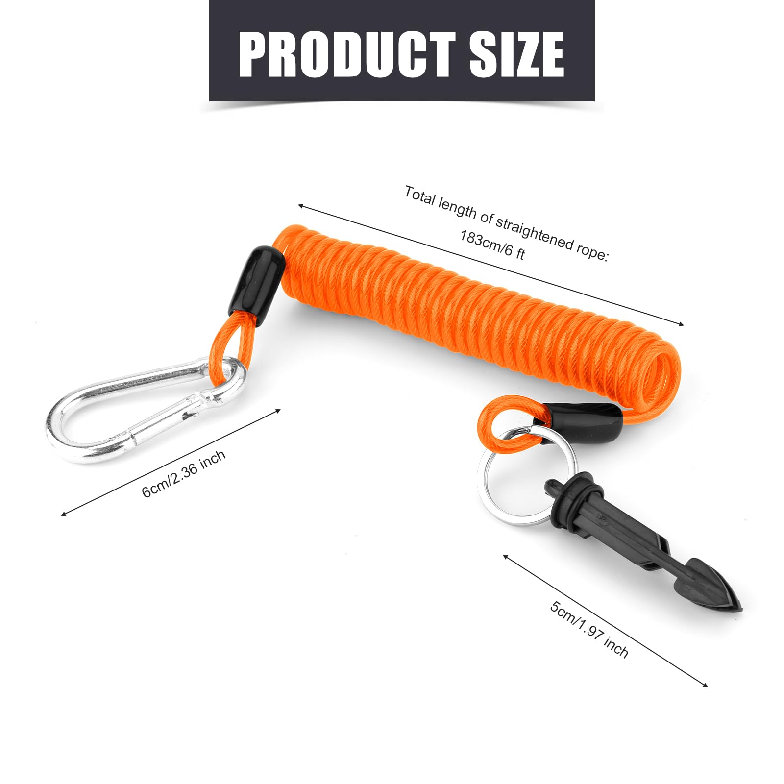 6 Ft Trailer Breakaway Cable, Heavy Duty Emergency Brake Safety Cable with Pin and Carabiner, High Elasticity Coiled Wire for RV