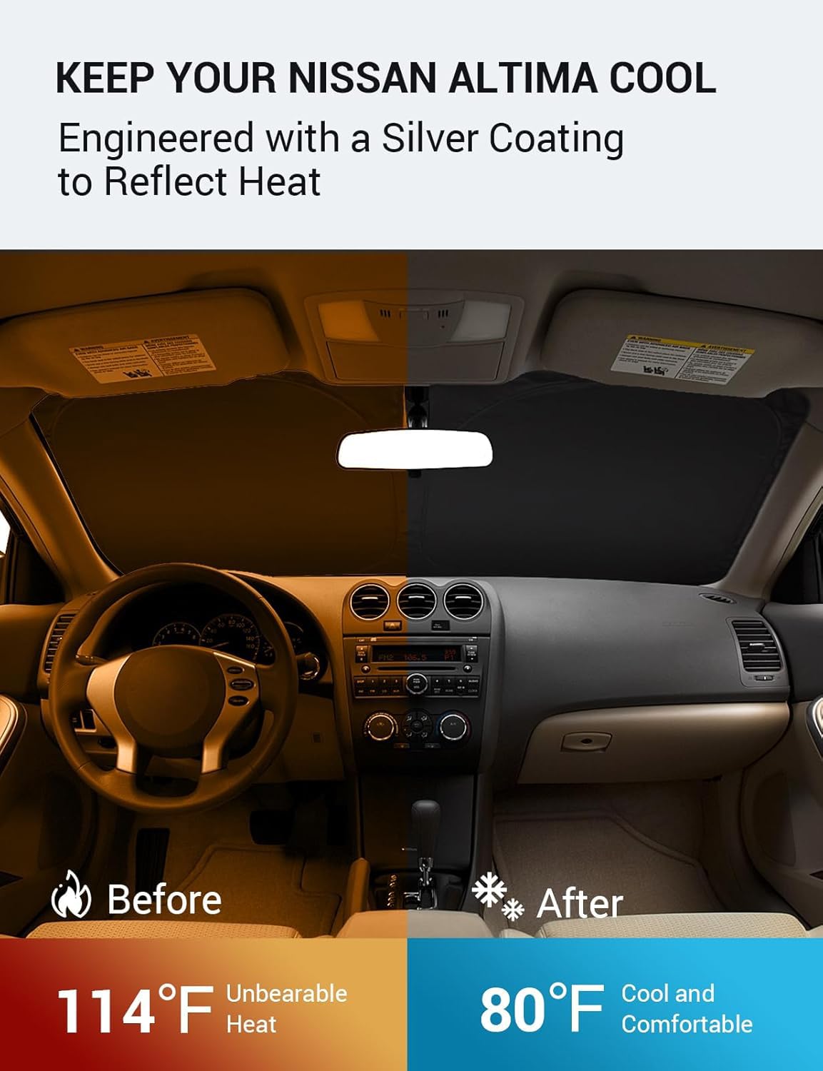 Proadsy 2025 Upgrade Windshield Sun Shade Custom Fit 2007-2012 Nissan Altima Foldable Front Sunshade Protector Sun Visor Blocks