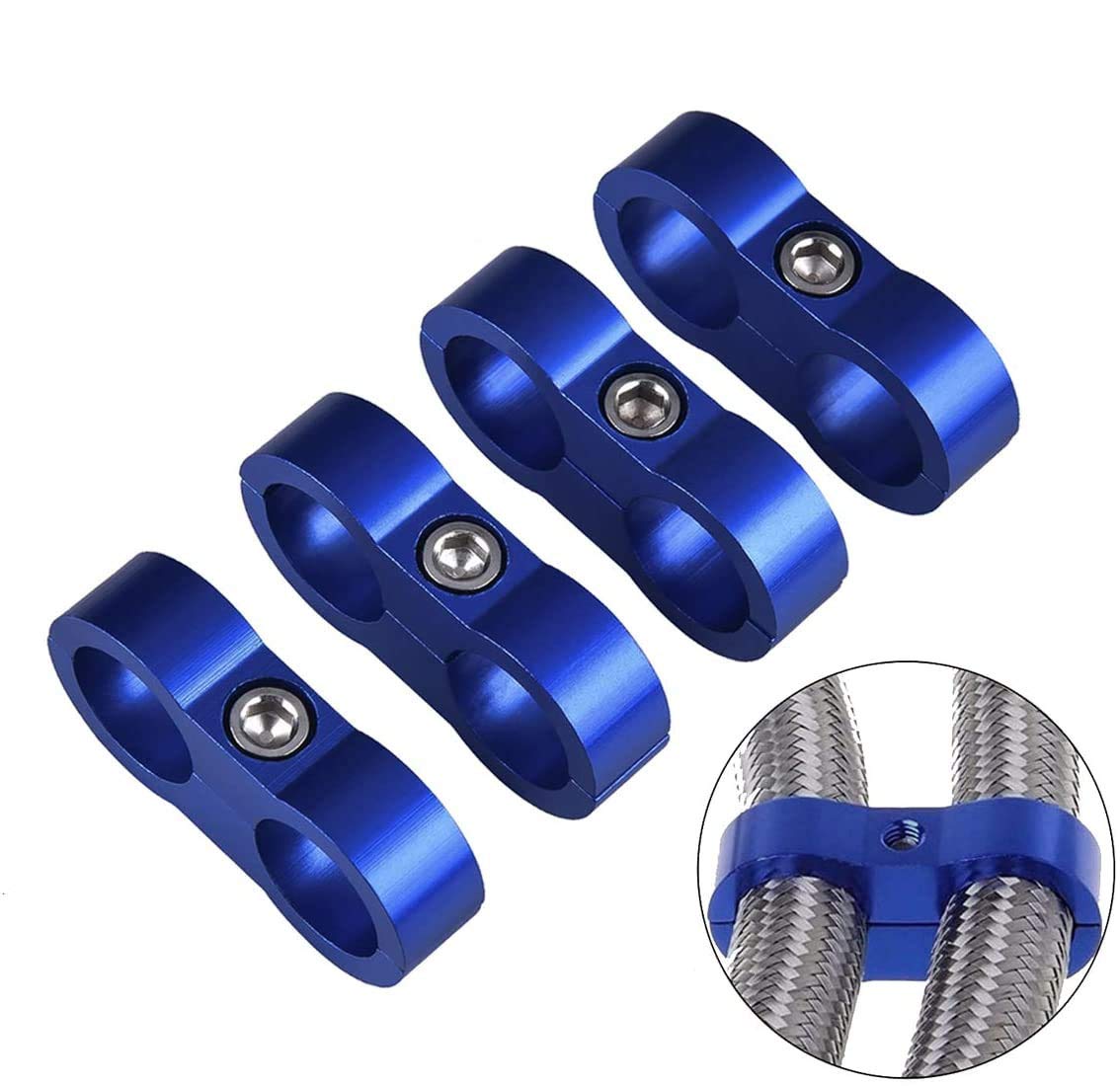 Sykrss 8An Hose Separator Clamp Fuel Line Mounting Clamps Aluminum Hose Fitting Adapter For 1/2 Fuel Hose, Oil Line, Brake Line, Water Pipe And Gas Line 4Pcs Blue
