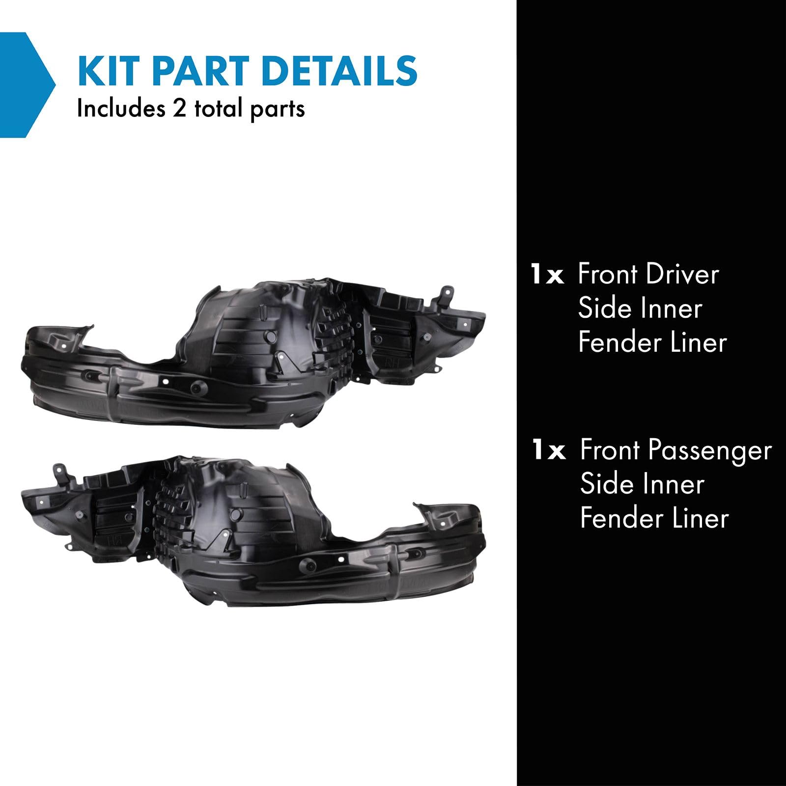 Trq Front Inner Fender Liner Set Compatible With 2018-2023 Subaru Crosstrek Su1248131 Su1249131