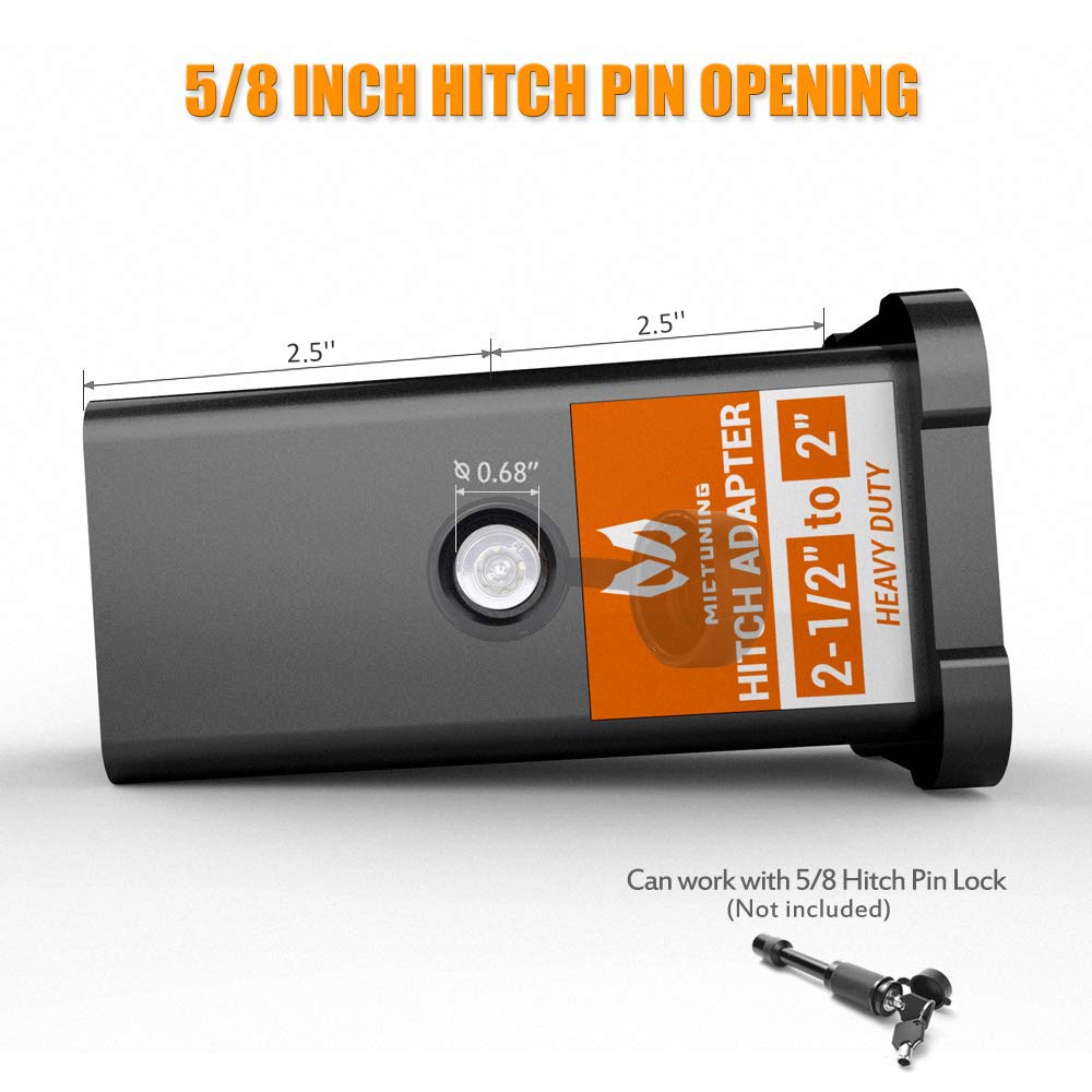 Mictuning 2-1/2 Inch Class V To 2 Inch Class Iii And Iv Trailer Hitch Receiver Adapter Reducer 2.5 Inches To 2 Inches Sleeve Convertor