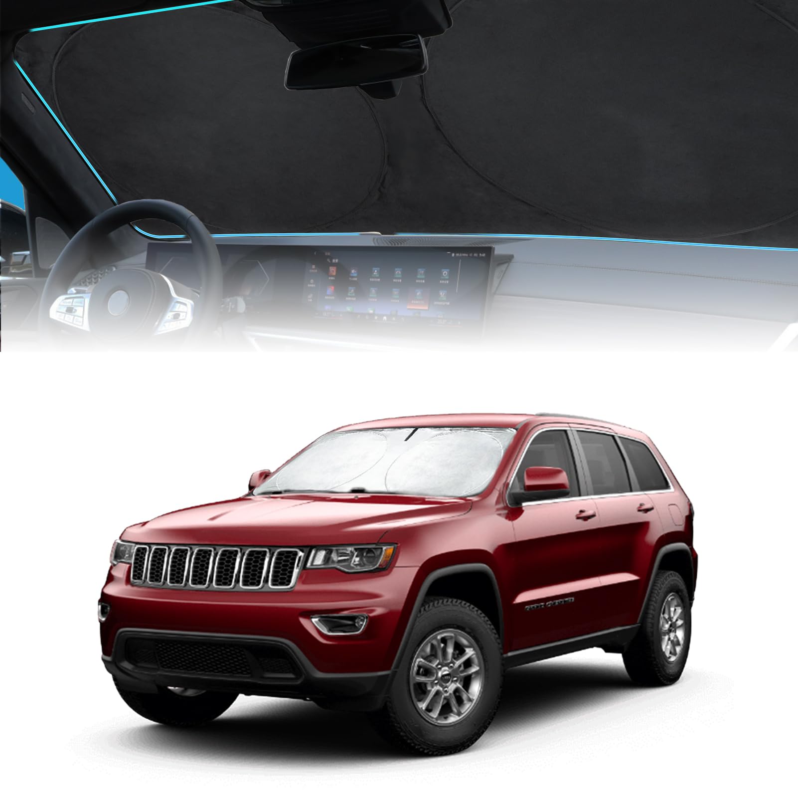 Windshield Sun Shade For 2024 Cherokee Car Windshield Cover, Custom Fit For Jeep Cherokee 2014-2023 2024 Ultimate Sun Protection