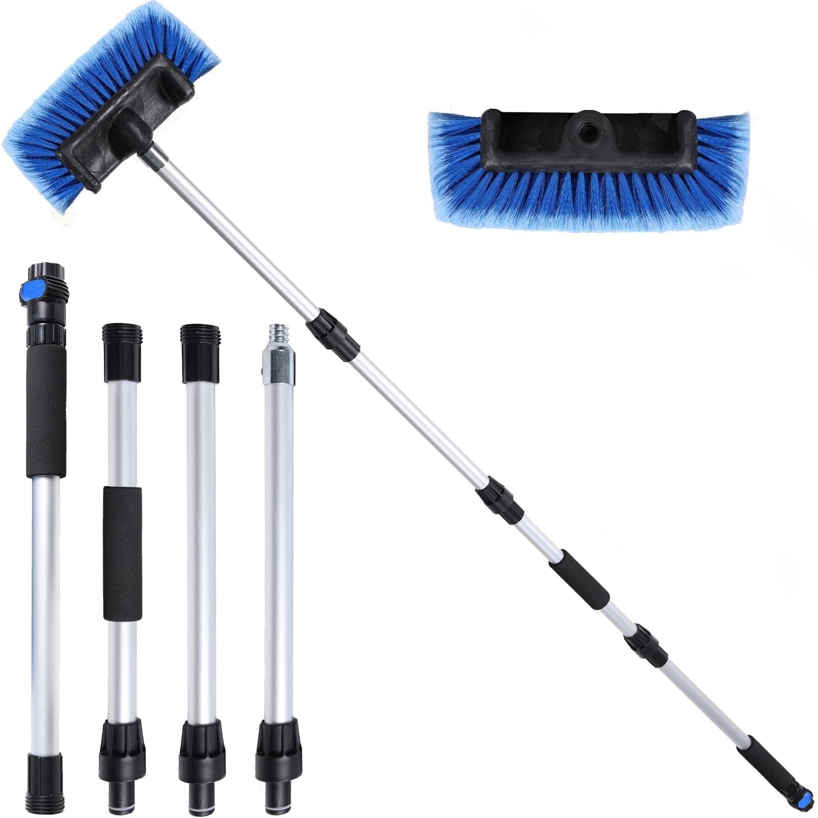 Navapal 69'' Car Wash Brush With Long Handle, Flow-Thru Soft Bristle Car Washing Brush With Extendable Handle And Hose Attachmen