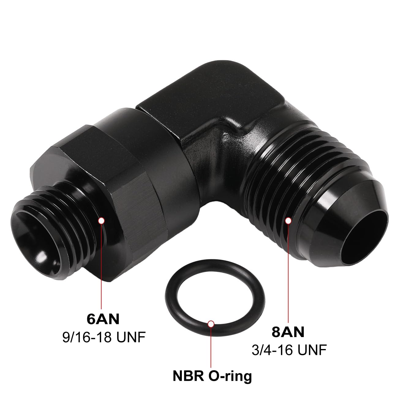 Podavelle 8An Male Flare To 6An -6 Orb O-Ring Boss 90 Degree Swivel Fitting Adapter Aluminum Black