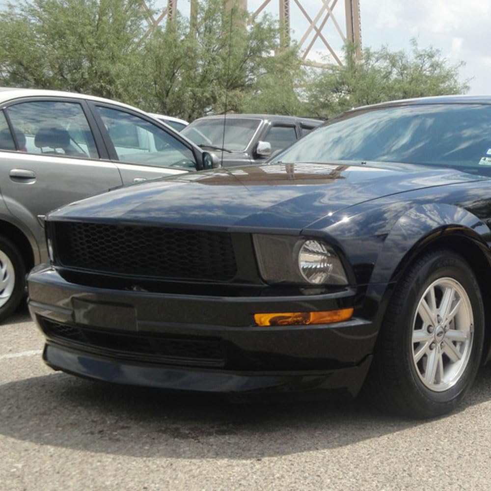 Front Bumper Lip Compatible with 2005-2009 Ford Mustang V6, 3C Style Black PU Front Lip Finisher Under Chin Spoiler Add On by IK