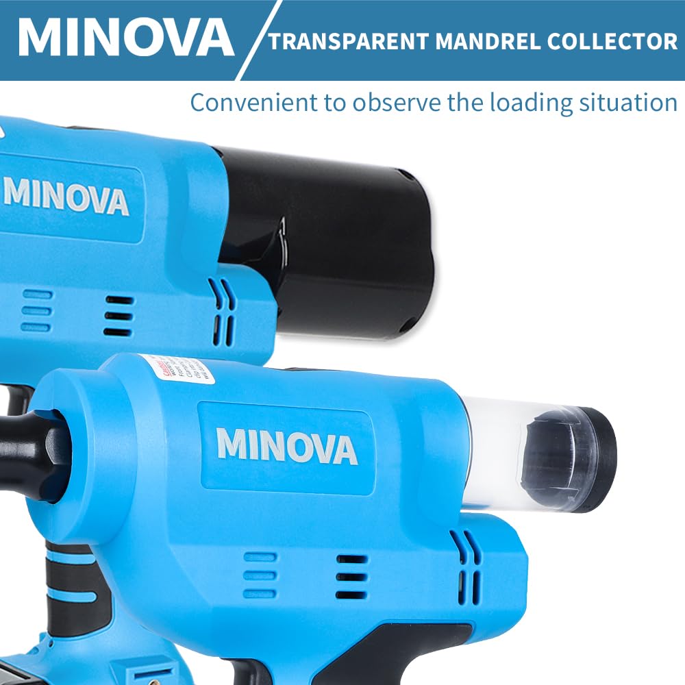 MINOVA 18V Brushless Rivet Gun KD-02X+ Battery Rivet Tool compatible with 1/4''(6.4mm) stainless steel rivets with Battery (2 pc