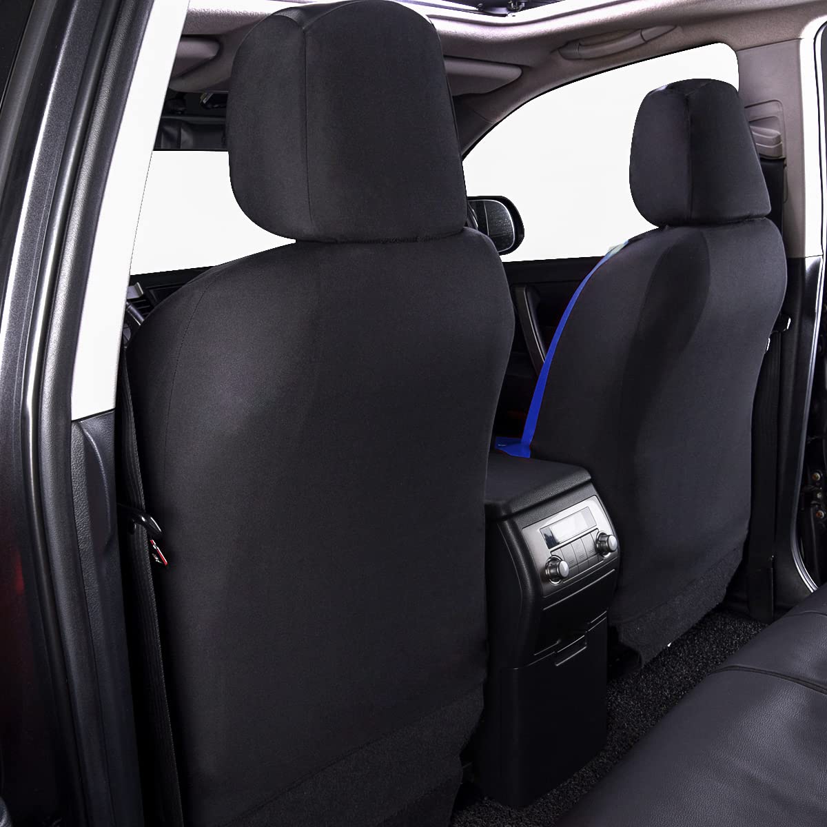 Flying Banner Car Seat Covers Protects Water Proof Faux Leather Carbon Fiber Front And Rear Bench (Blue Black, Full Set - 9Pcs)