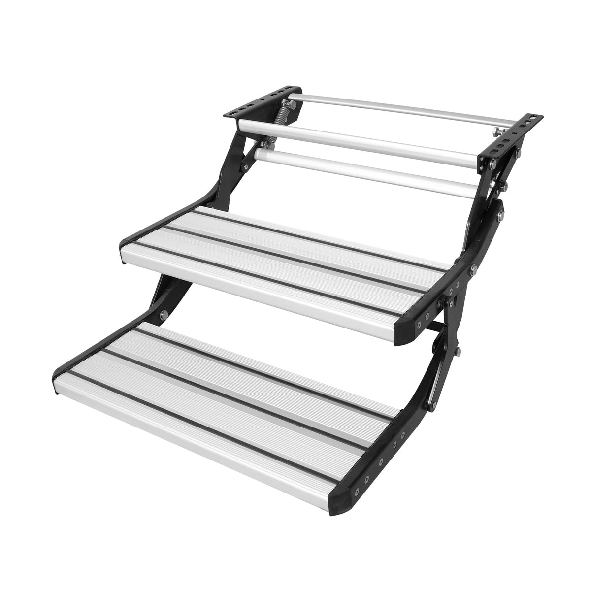 RV Steps, 2-Step, Manual Retractable RV Stairs, 440 LBS Load Capacity, Foldable Aluminum Alloy Steps, Thickened Steel Plate, Non