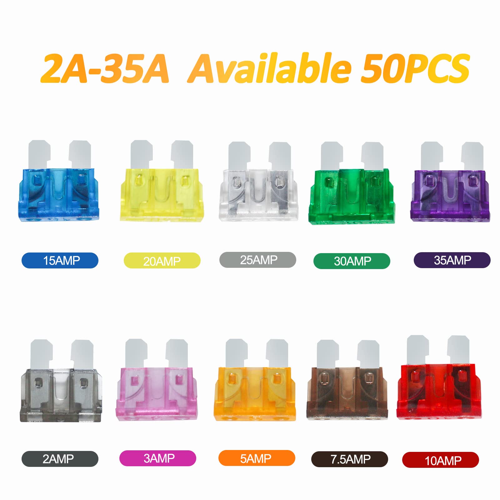 RoadandLord Auto Car Fuse Assortment Kit - 30Pcs Plastic Standard Blades (2A-35A) for Car, Boat, Truck, SUV Replacement Fuses