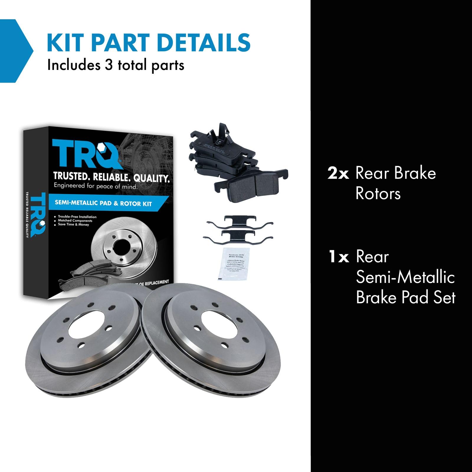 Trq Rear Brake Pad & Rotor Kit Brake Pads Brake Rotor Semi-Metallic Compatible With 2003-2006 Ford Expedition Lincoln Navigator