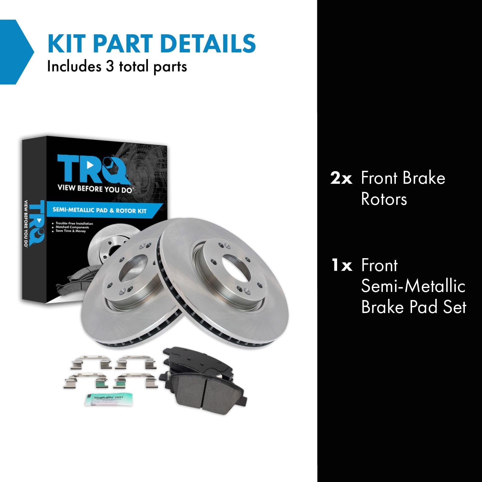 Trq Front Brake Pad & Rotor Kit Brake Pads Brake Rotor Semi-Metallic Compatible With 2011-2015 Hyundai Sonata 2011-2016 Kia Opti