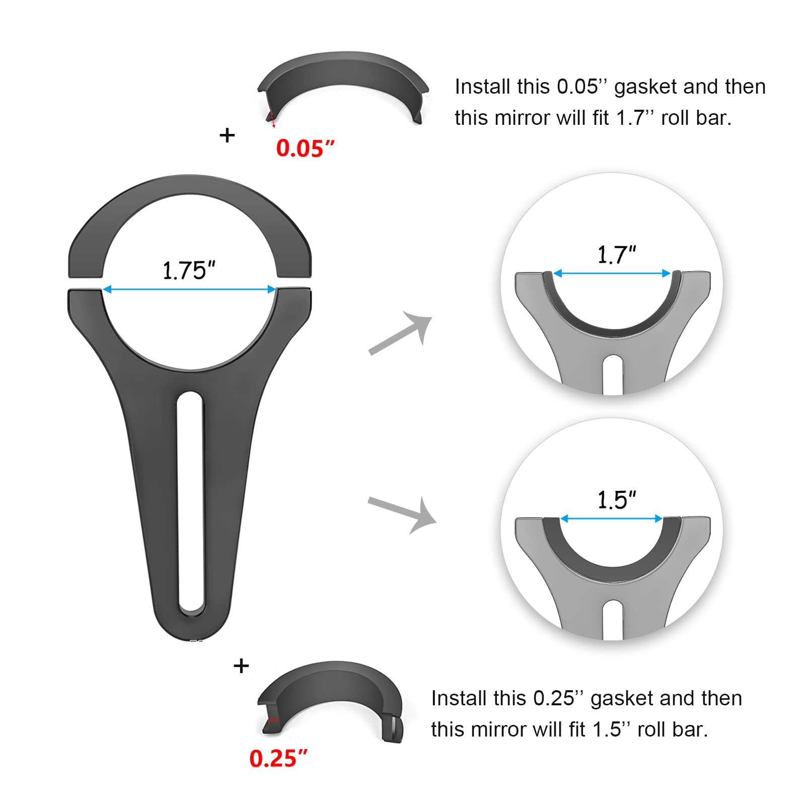 Dasen 15'' Rear View Convex Mirror w/Adjustable Clamp Kit for 1.5''/1.75'' Roll Round Bar Compatible with Polaris RZR 800 900 10