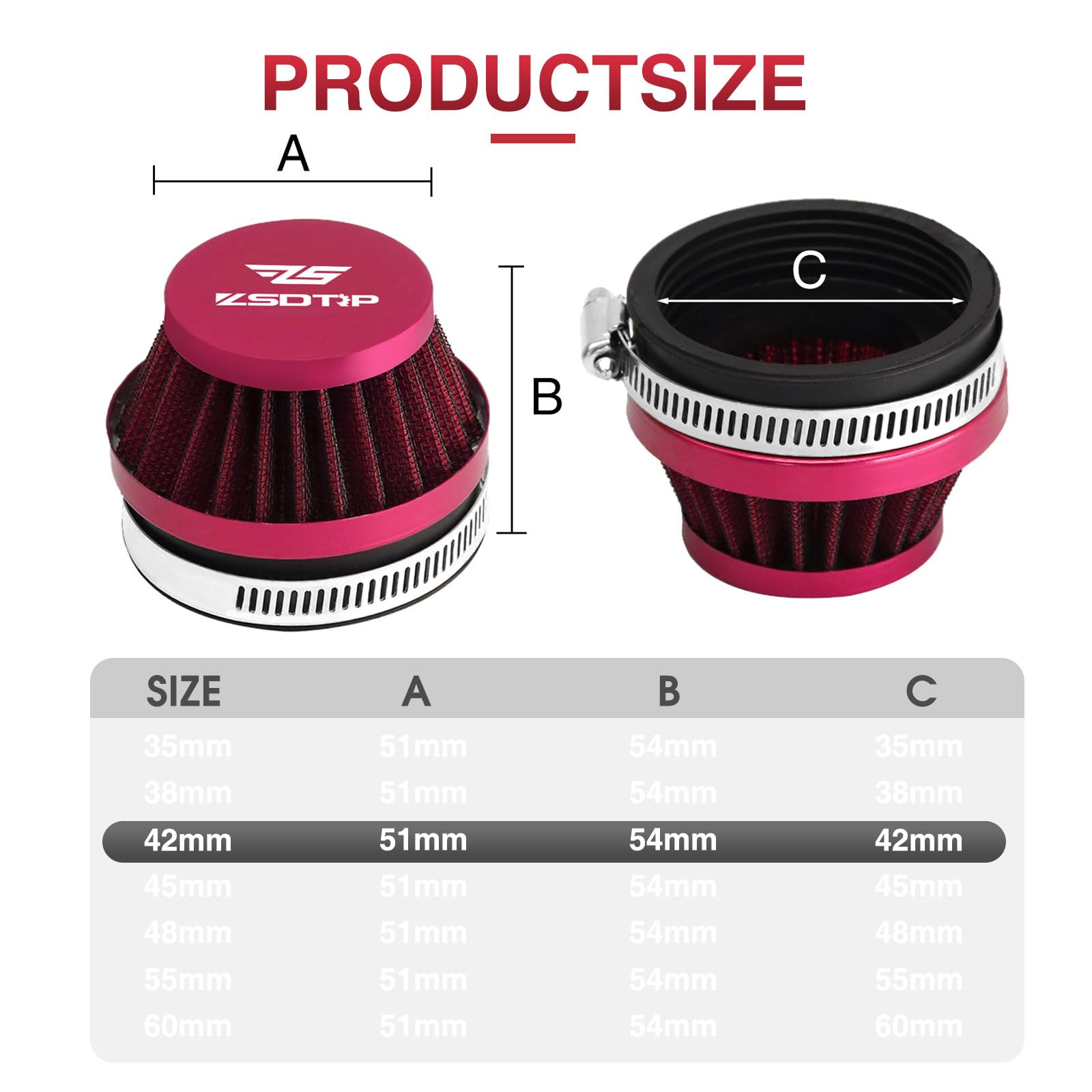 2Pcs Motorcycle 42Mm Air Intake Filter Universal Carburetor Air Filter Cleaner For Dirt Pit Atv Ssr Ttr Bike Breather Filter Fit