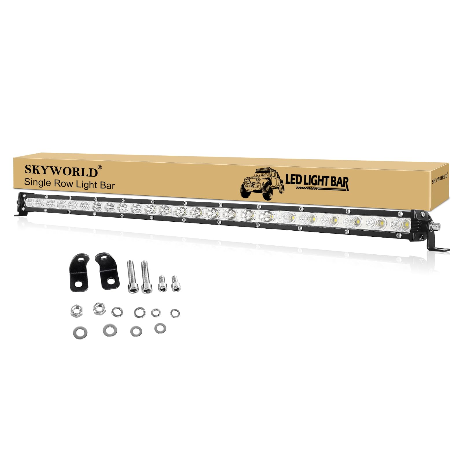 Skyworld 25 Inch 120W Single Row Led Light Bar Low Profile Ultra Thin Slim Mini Spot Flood Combo Beam Off Road Driving Lights Le
