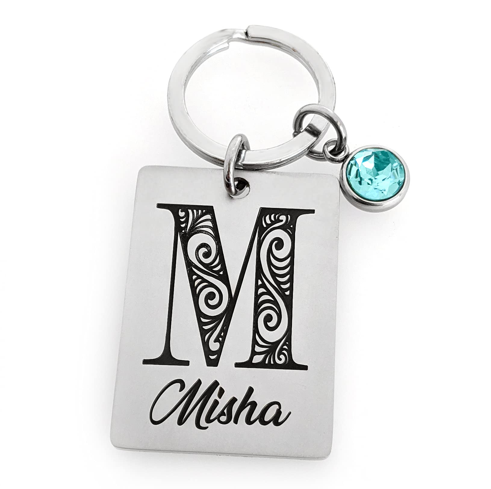 Personalized Monogram Initial Keychain, Stainless Steel, Birthstone Crystal, Custom Gift For Men Or Women, Graduation Gift, Birt