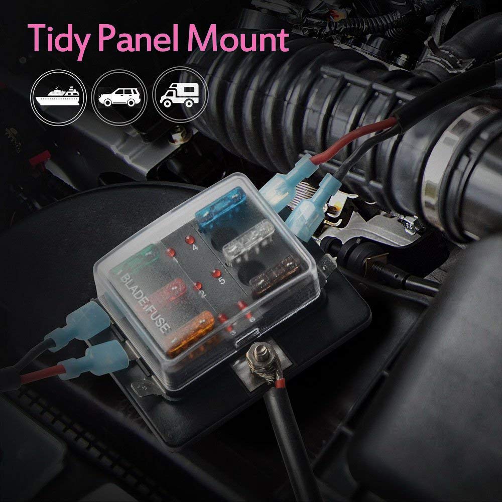 6-Way Rv Fuse Block Blade Fuse Box Dc12~32V 12V Junction Box Jtron Led Indicator Fuse Block For Blown Fuse Protection Cover 100 Amps For Automotive Car Boat Marine Trike