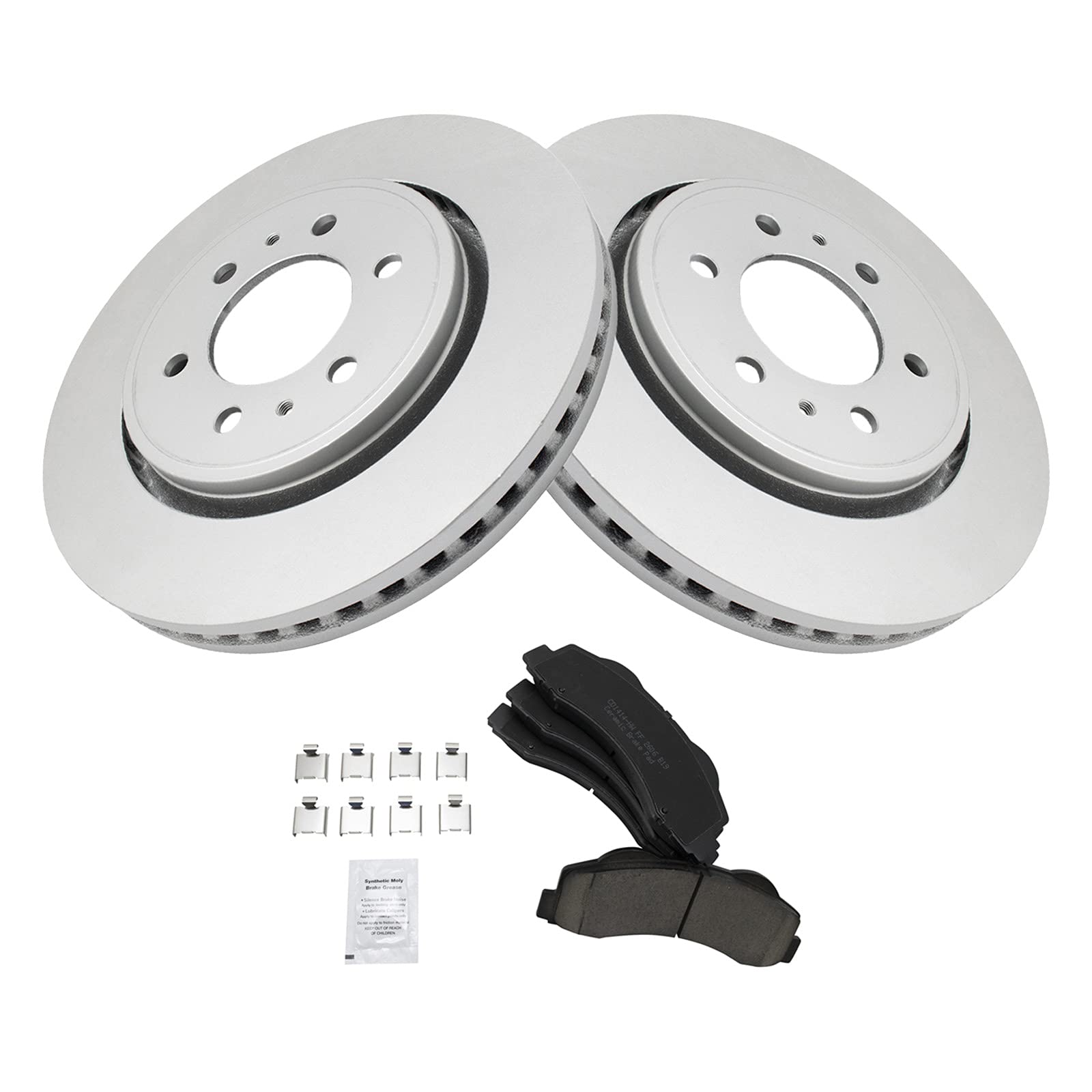 Trq Front Brake Pad & Rotor Kit Brake Pads Brake Rotor Ceramic Vented Premium G-Coated Compatible With 2010-2017 Ford Expedition