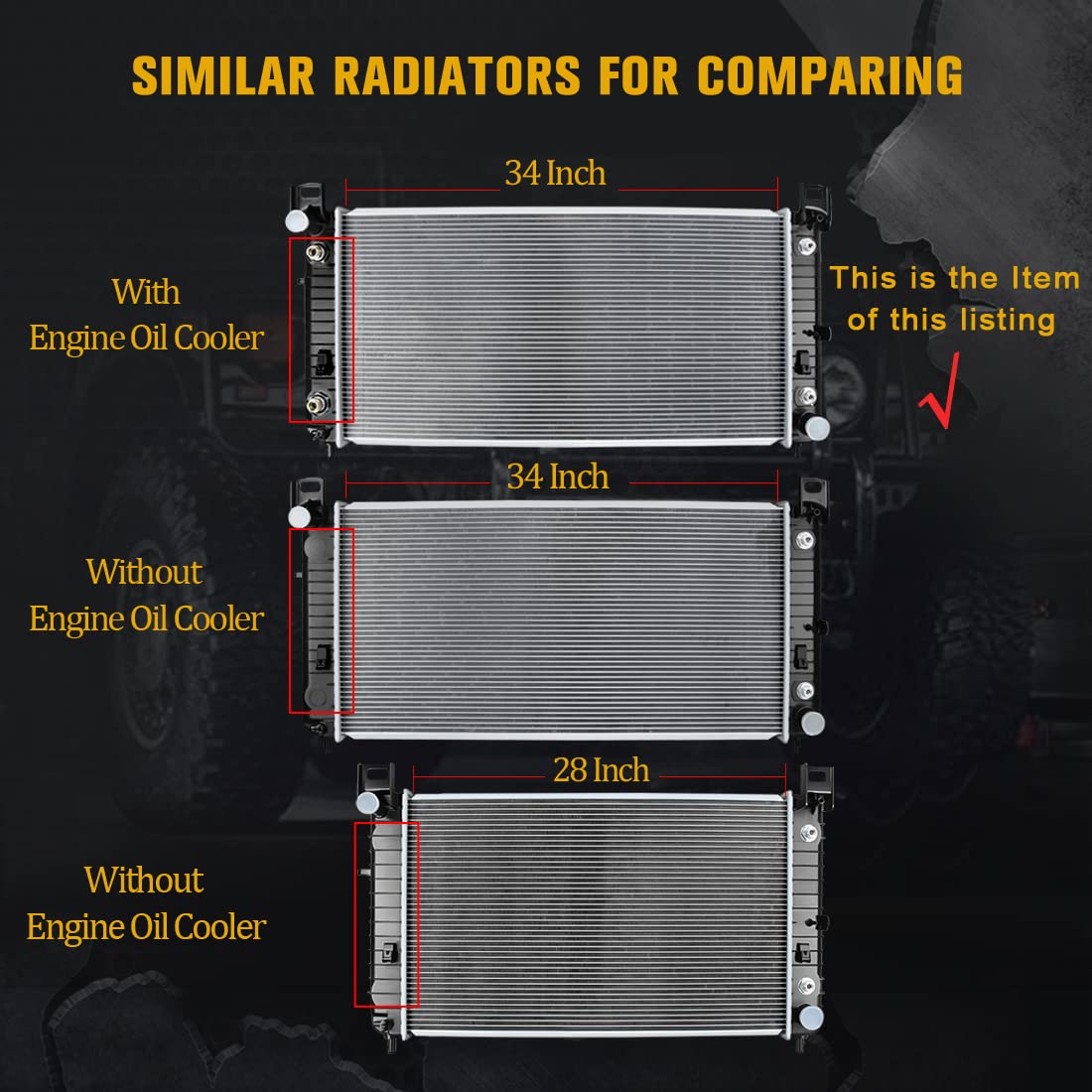 Dwvo 34'' Core Radiator Compatible Compatible With Chevy Silverado Suburban Gmc Yukon Sierra Tahoe Escalade Hummer H2 4.3L 4.8L