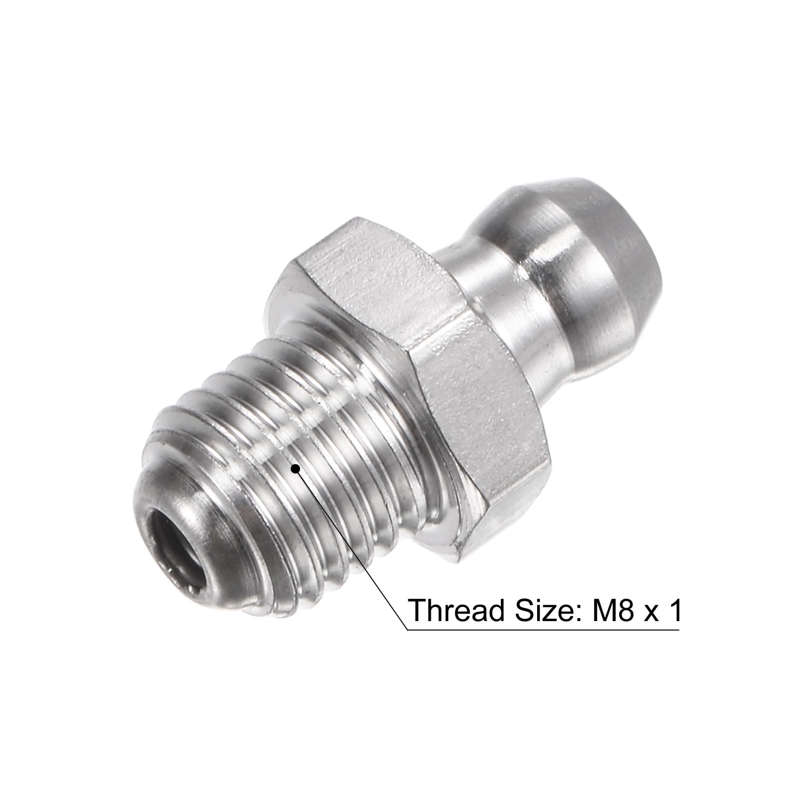 uxcell 304 Stainless Steel Straight Grease Fitting M8 x 1mm Thread Hydraulic Grease Fitting Accessories, 30Pcs