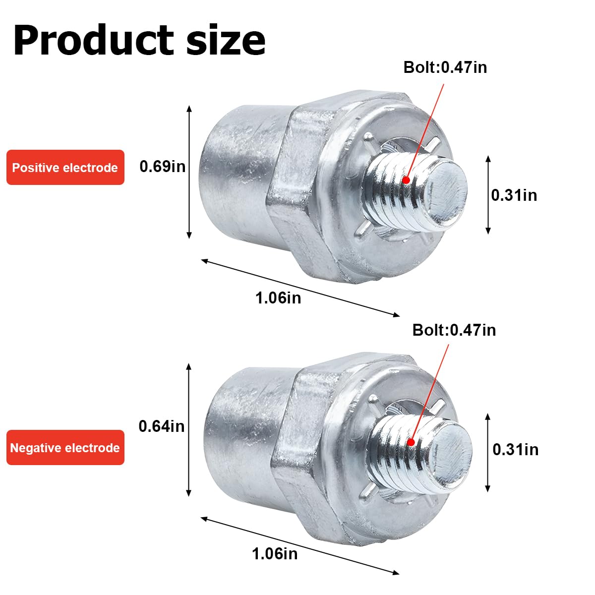 AUCELI Car Thread Male Battery Post, 2PCS 3/8-16 Lead Made Vehicle Side Terminal Charging Extender, Automotive Batteryterminal
