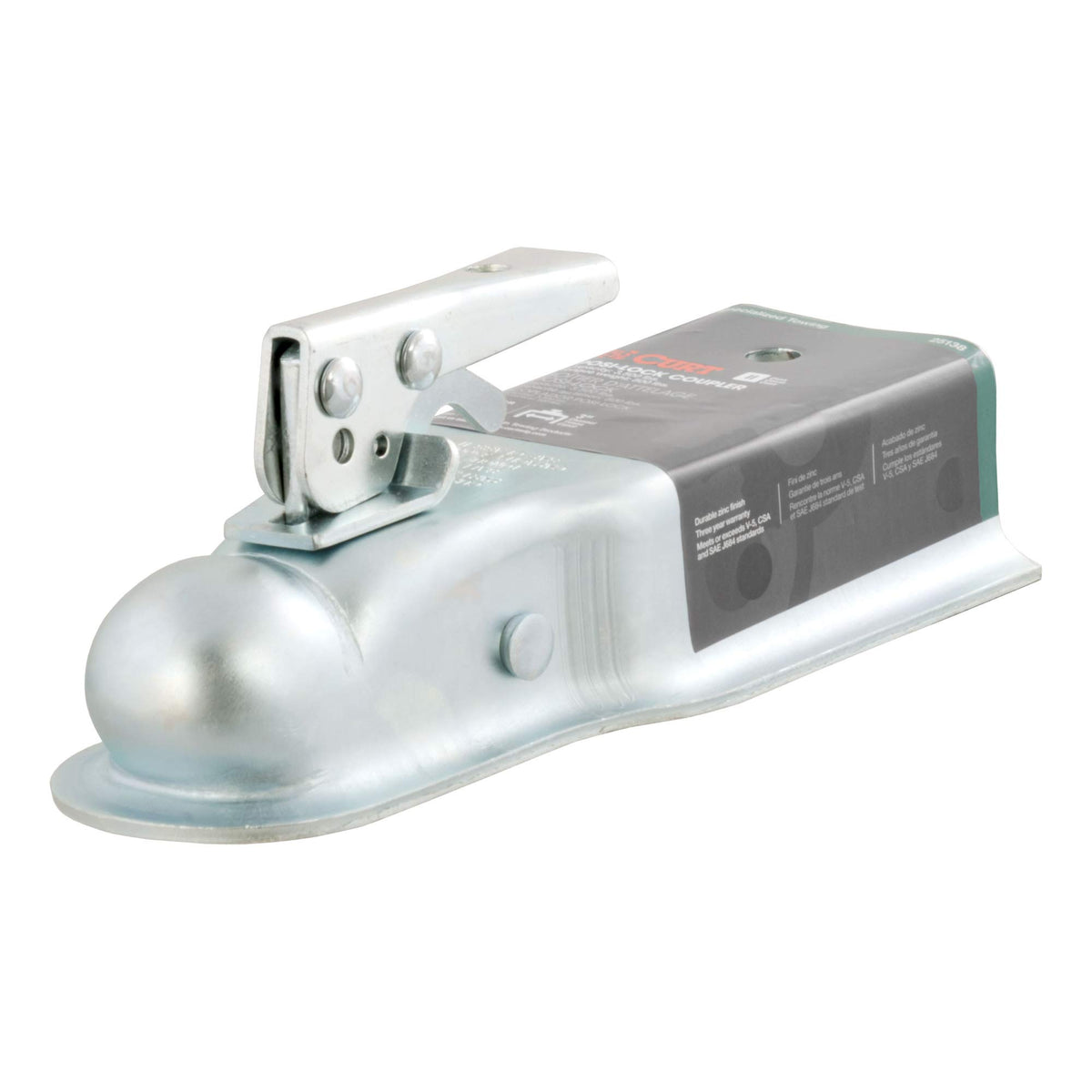 Curt 25138 Straight Tongue Trailer Coupler For 3-Inch Channel, 2-In Hitch Ball, 3,500 Lbs