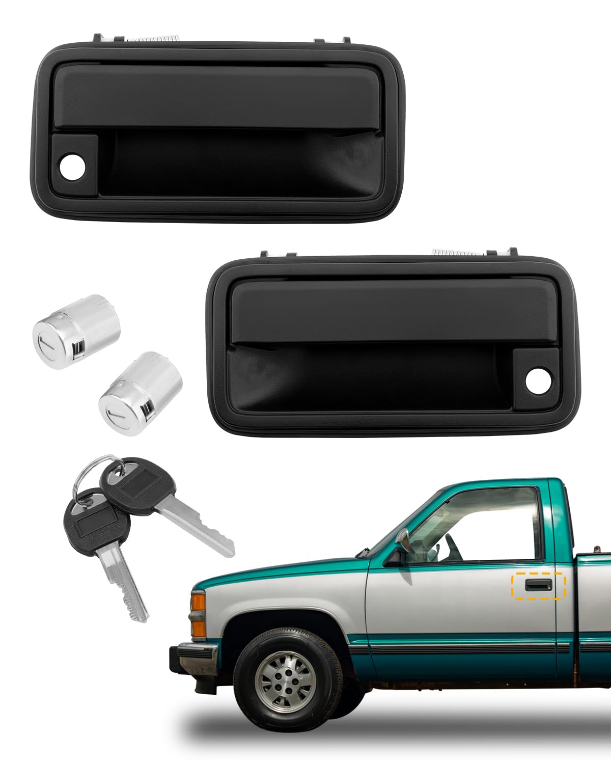 Exterior Door Handles Metal Lever, w/ Lock Cylinders & Keys, Compatible with 1988-2001 Chevy K1500 K2500 K3500 C1500 C2500 C3500