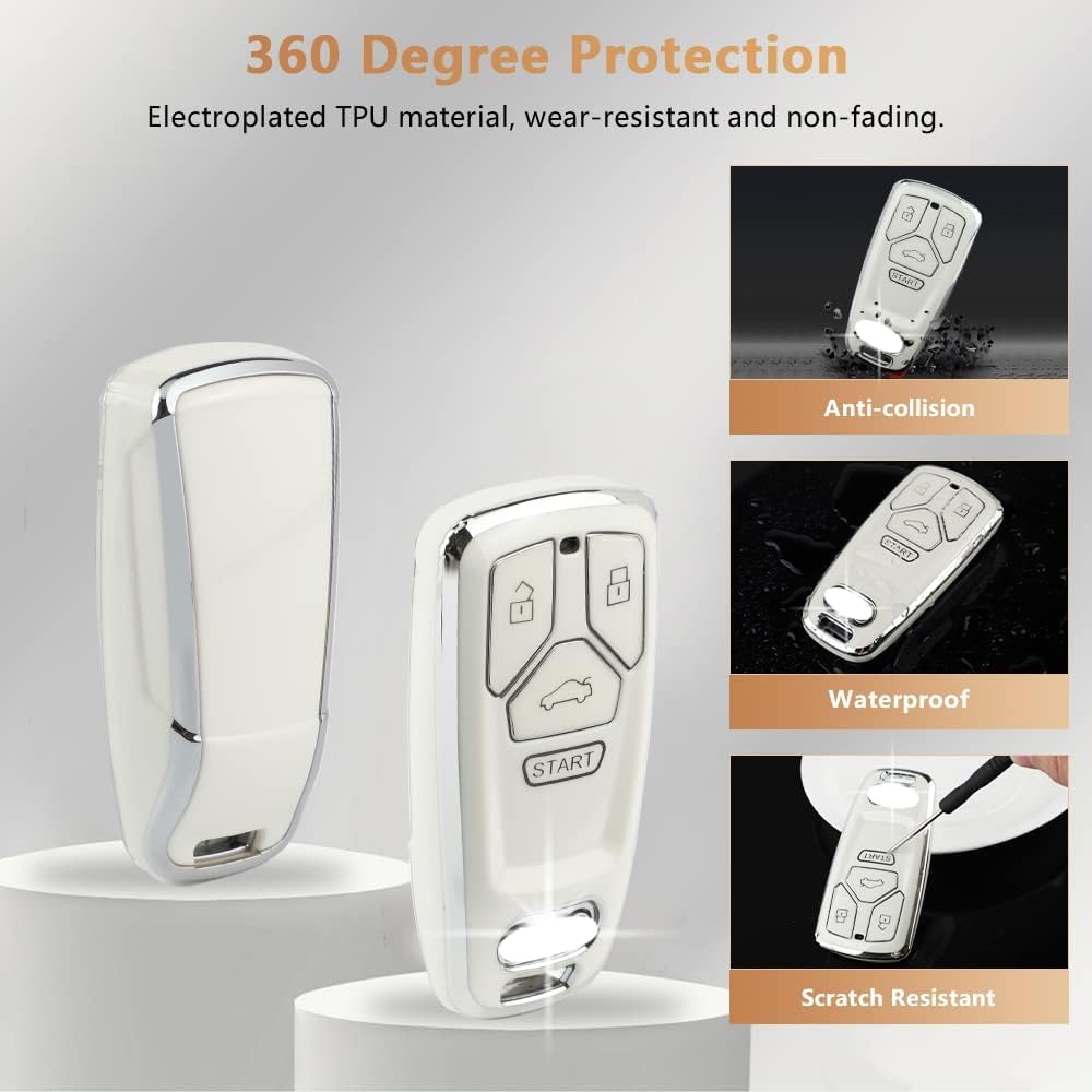 Pifoog Key Fob Cover Accessories For Audi Bling Keychain 3 4 Buttons Tpu Keys Case Protector Shell Soft White Silver For Audi Q5