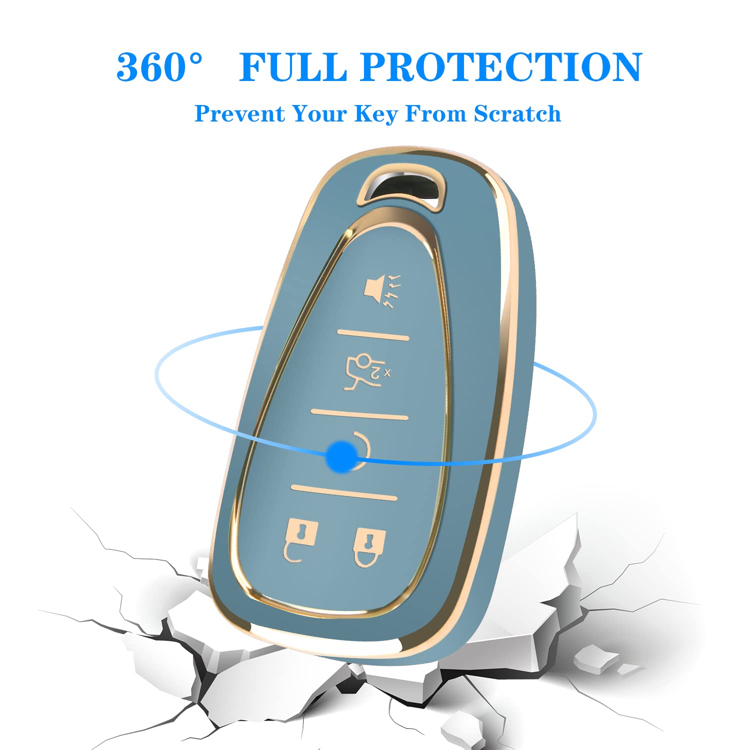 Qbuc For Chevy Key Fob Cover With Keychain Tpu Protector Suitable For Chevrolet Equinox Malibu Traverse Blazer Camaro Impala Cruze Volt Bolt Sonic Trax Tahoe Key Shell Remote Holder(Blue)
