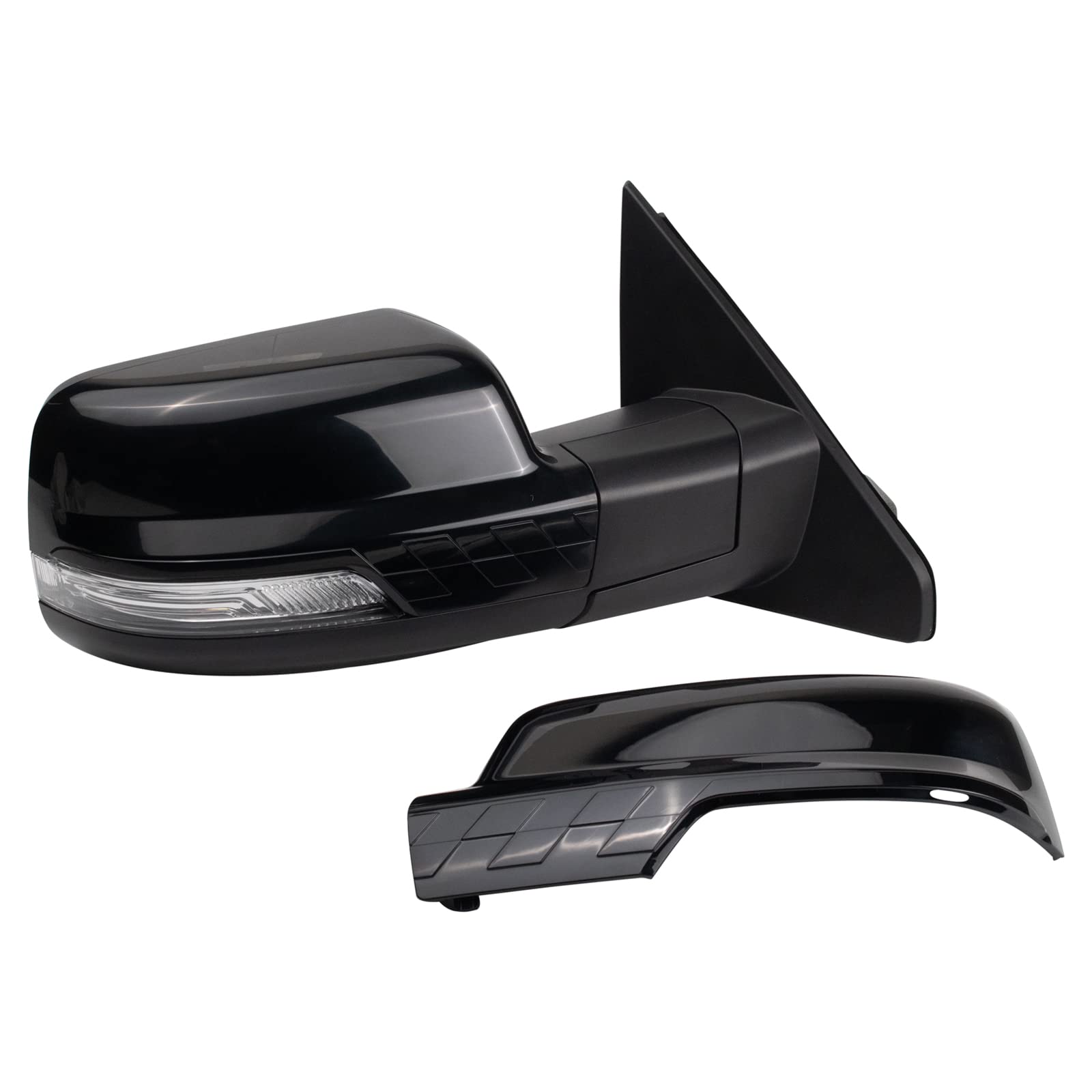 Trq Right Mirror Power Folding With Memory With Blind Spot Indicator With Smooth Black Cover Passenger Side Compatible With 2019