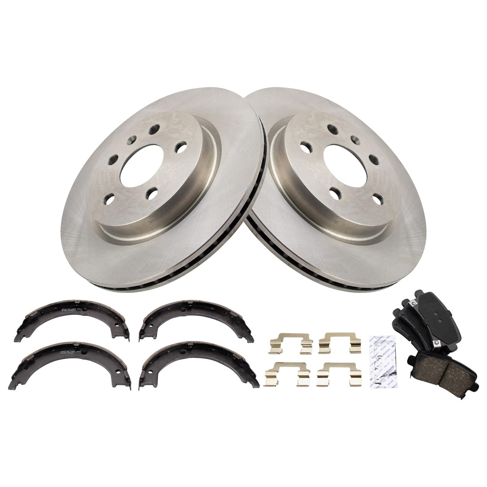 Trq Rear Brake Pad & Rotor Kit Brake Pads Brake Rotor Parking Brake Shoe Set Ceramic Compatible With 2013-2019 Cadillac Xts