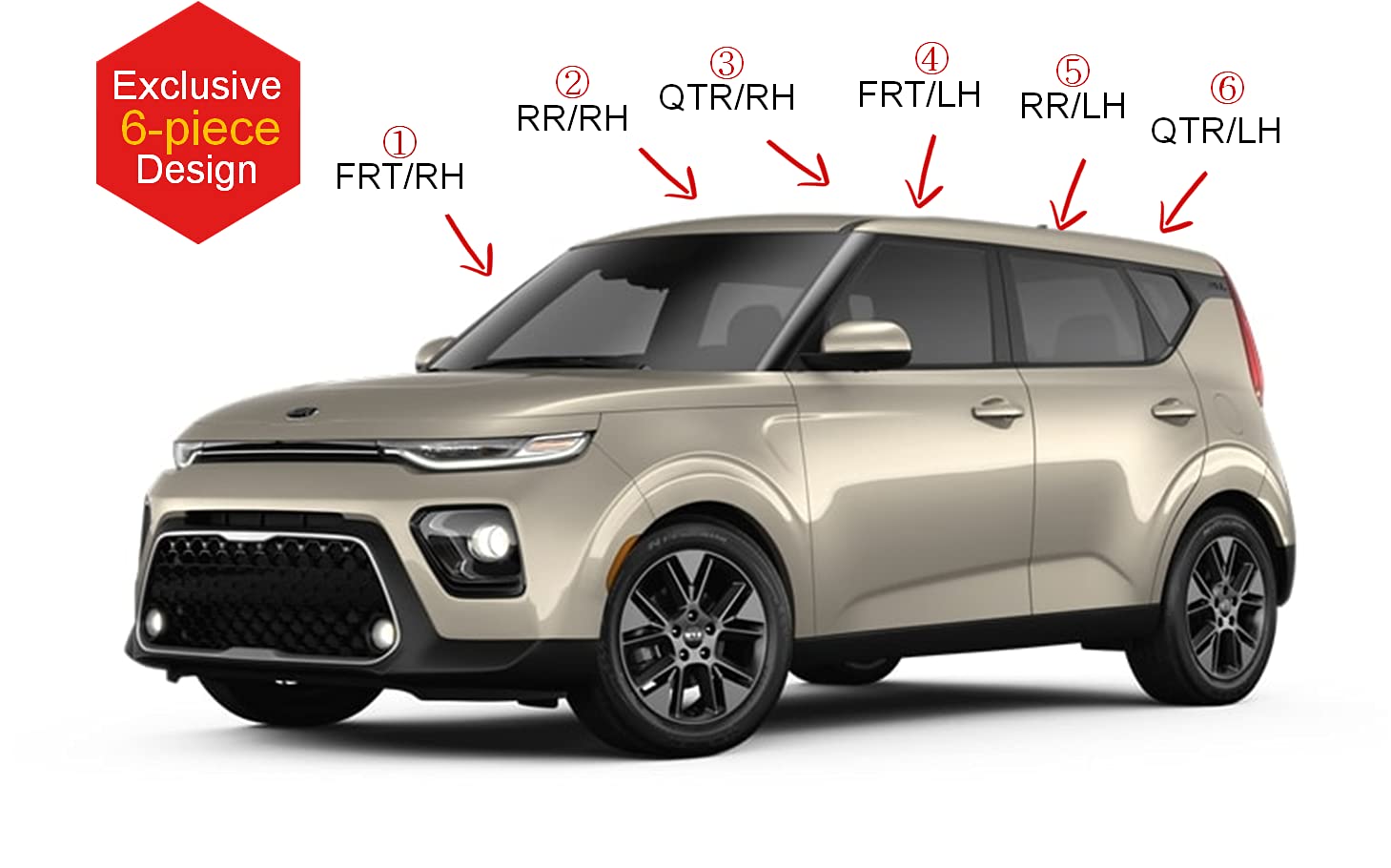 Autoclover Tape-On Rain Guards Window Visors 6 Pcs Set For Kia Soul 2020 2021 2022 2023 2024 / Window Deflectors, Out-Channel Ve