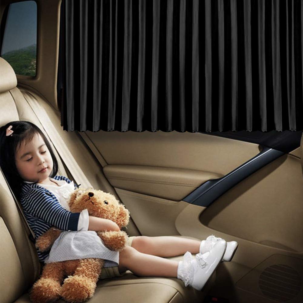 Ovege Car Window Shade -Car Side Window Sun Shade Car Curtain Pleated Silky Uv Protection Privacy Baby Suction Magnetic(Black-Opaque, Back Seat 2Pcs)