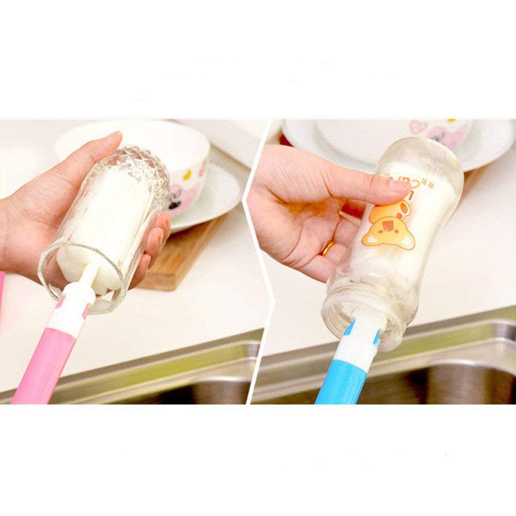 Invoda 4Pcs Bottle Brush,Bottle Washer Set Long Sponge Bottle Cleaning Brushes Baby Bottle Cleaner Brush, Nipple Brush (4 Pcs)