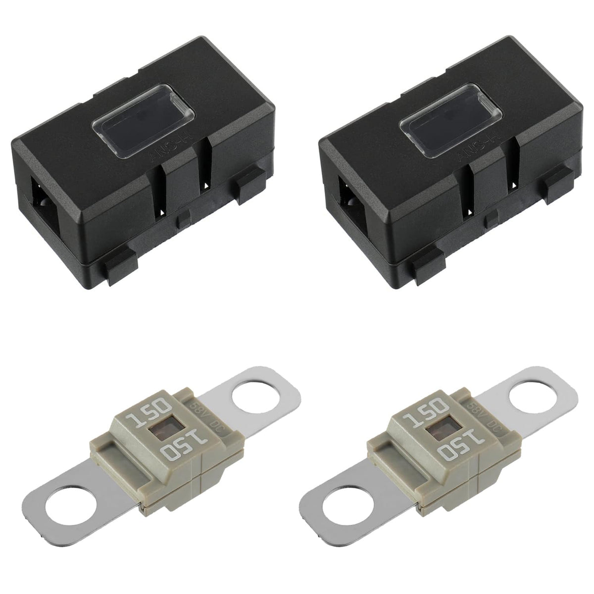Bojack 150 Amp Ami/Midi Fuse Holders And High Current Bolt-On Midi Fuses 150A For Cars Trucks Vehicles (Pack Of 2