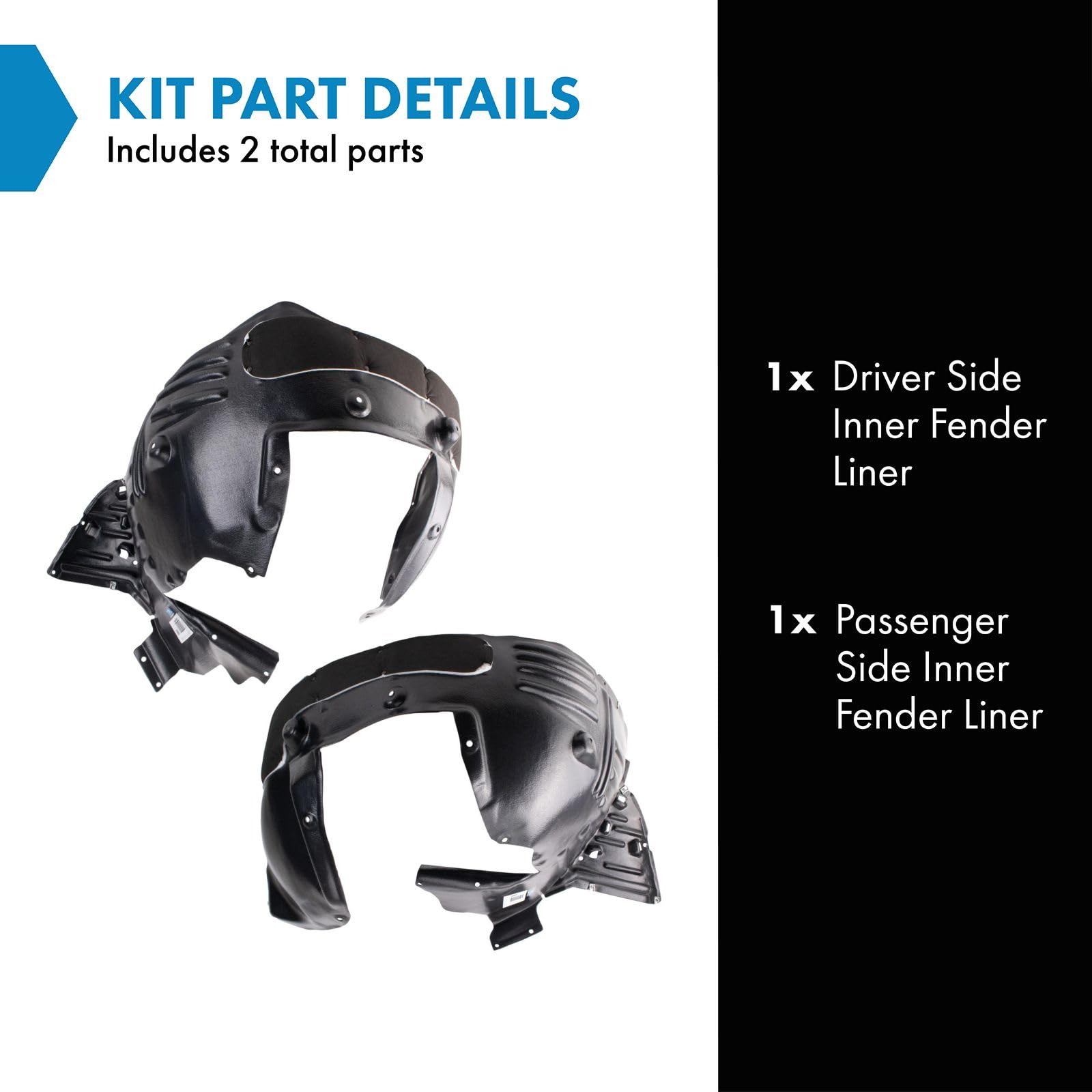 Trq Inner Fender Liner Set Compatible With 2014-2016 Acura Mdx Ac1248132 Ac1249132