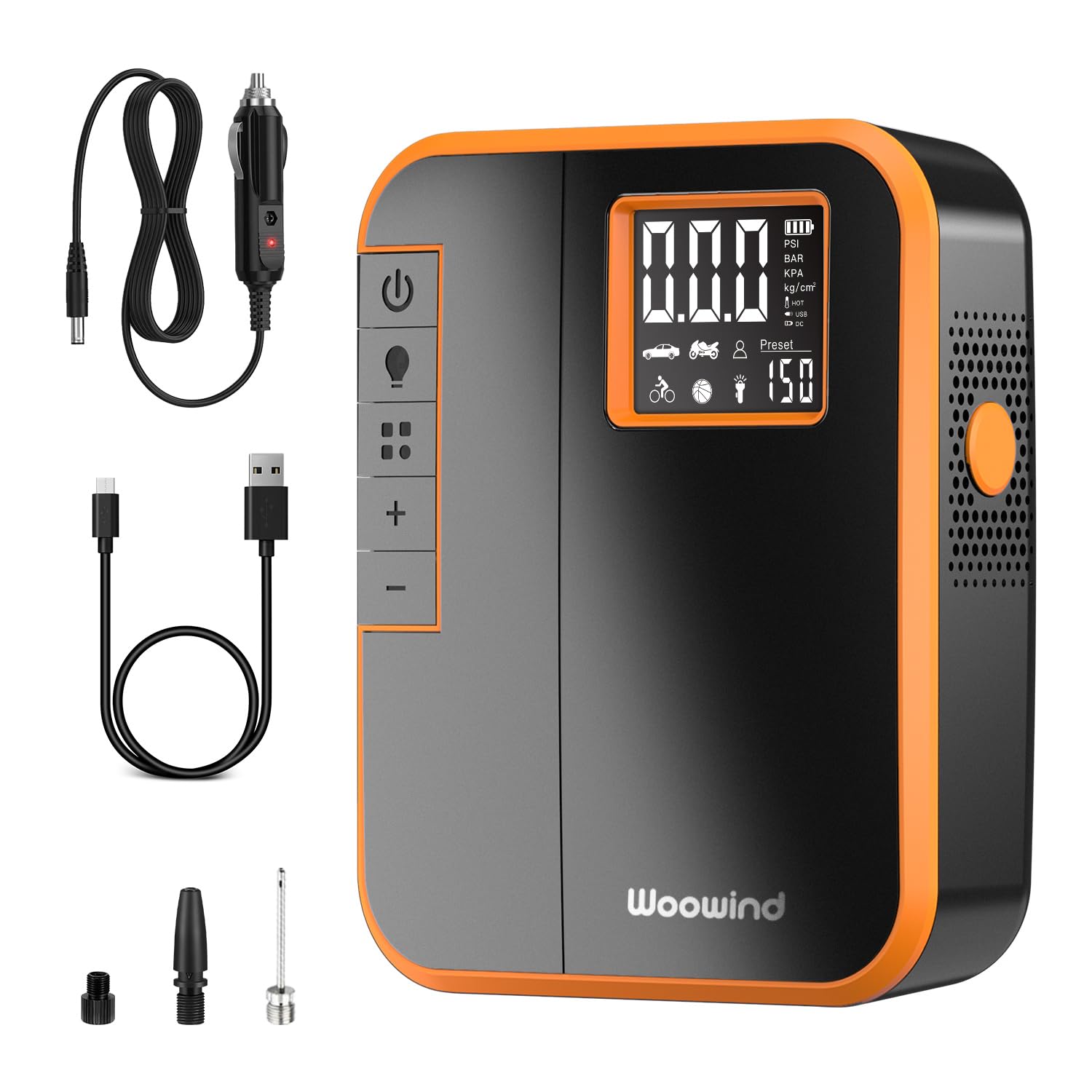 Woowind Tire Inflator Portable Air Compressor, Electric Rechargeable Cordless Tire Inflator Pump For Car,Bicycle,Motorcycle Tire