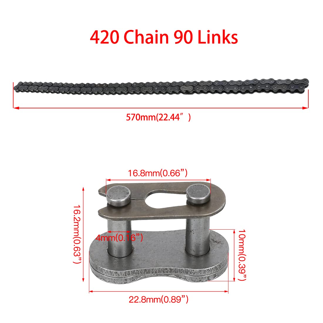 Yoxufa 420 Chain Mini Bike Rear Drive Chain 90 Link Replacement For Coleman Mini Bike Ct200U Bt200X Ct200U-Ex Baja Warrior Mb165