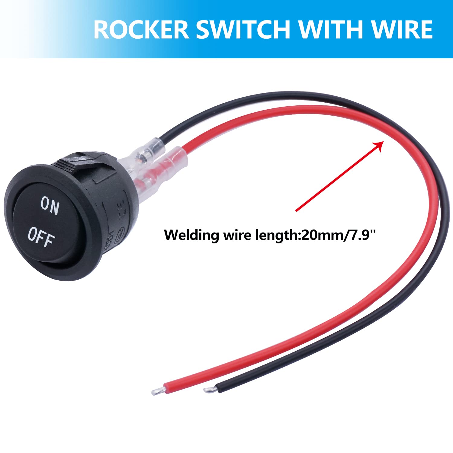 Twidec/5Pcs 12V Round Rocker Switch Ac 6A/250V 10A/125V Spst 2 Pin 2 Position On/Off Toggle Switch For Car Boat Automotive Rv Black With Wires Kcd1-5-101-On-Off-Cx