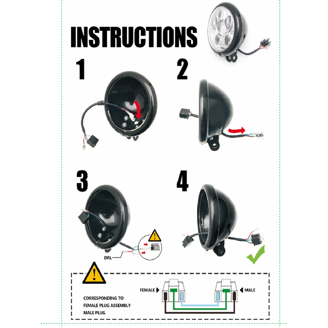 Autokun 5.75 Headlight Light Bucket Housing Trim Ring - Black for Motorcycle