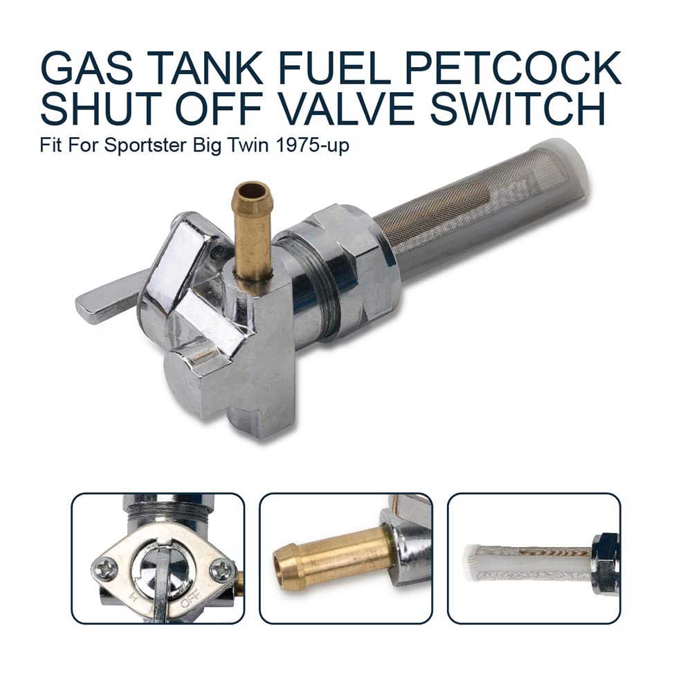 22Mm Petcock Fuel Valve Shut Off Tank Switch Fits For Harley Davidson Sportster Big Twin Dyna Electra Glide Heritage Softail Springer Low Rider Tour Glide Repl.62167-81 62168-81 62163-75