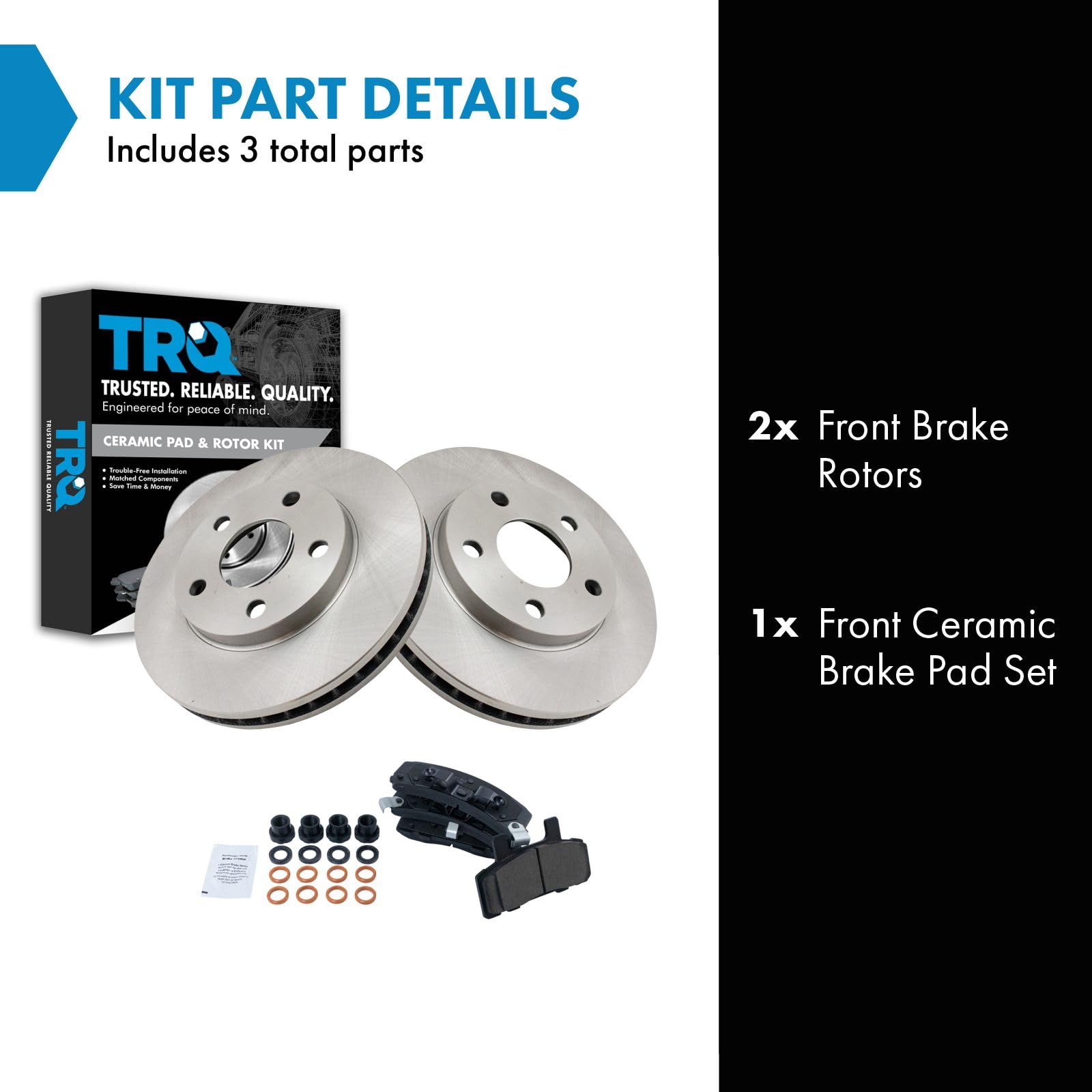 Trq Front Brake Pad & Rotor Kit Brake Pads Brake Rotor Ceramic Compatible With 1990-1993 Cadillac Deville 1990-1992 Fleetwood