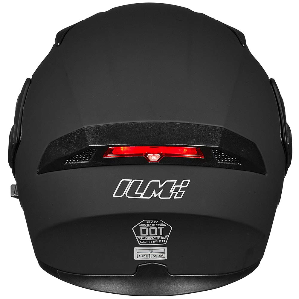 Ilm Motorcycle Dual Visor Flip Up Modular Full Face Helmet Dot Led Light Model 902L (S, Matte Black - Led)
