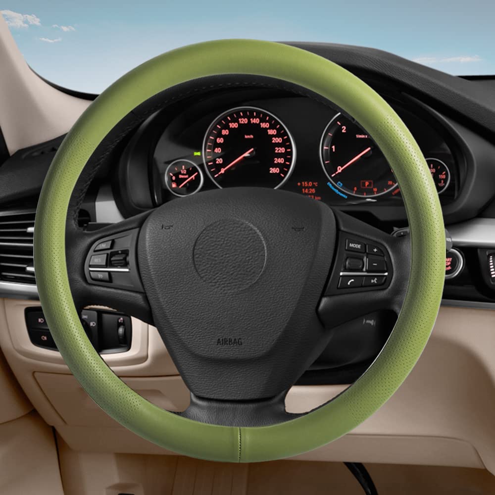 Vargtr Car Steering Wheel Cover,Universal 15 Inch Premium Leather Car Steering Wheel Cover,Best Grip,Perforated Design,Breathabl